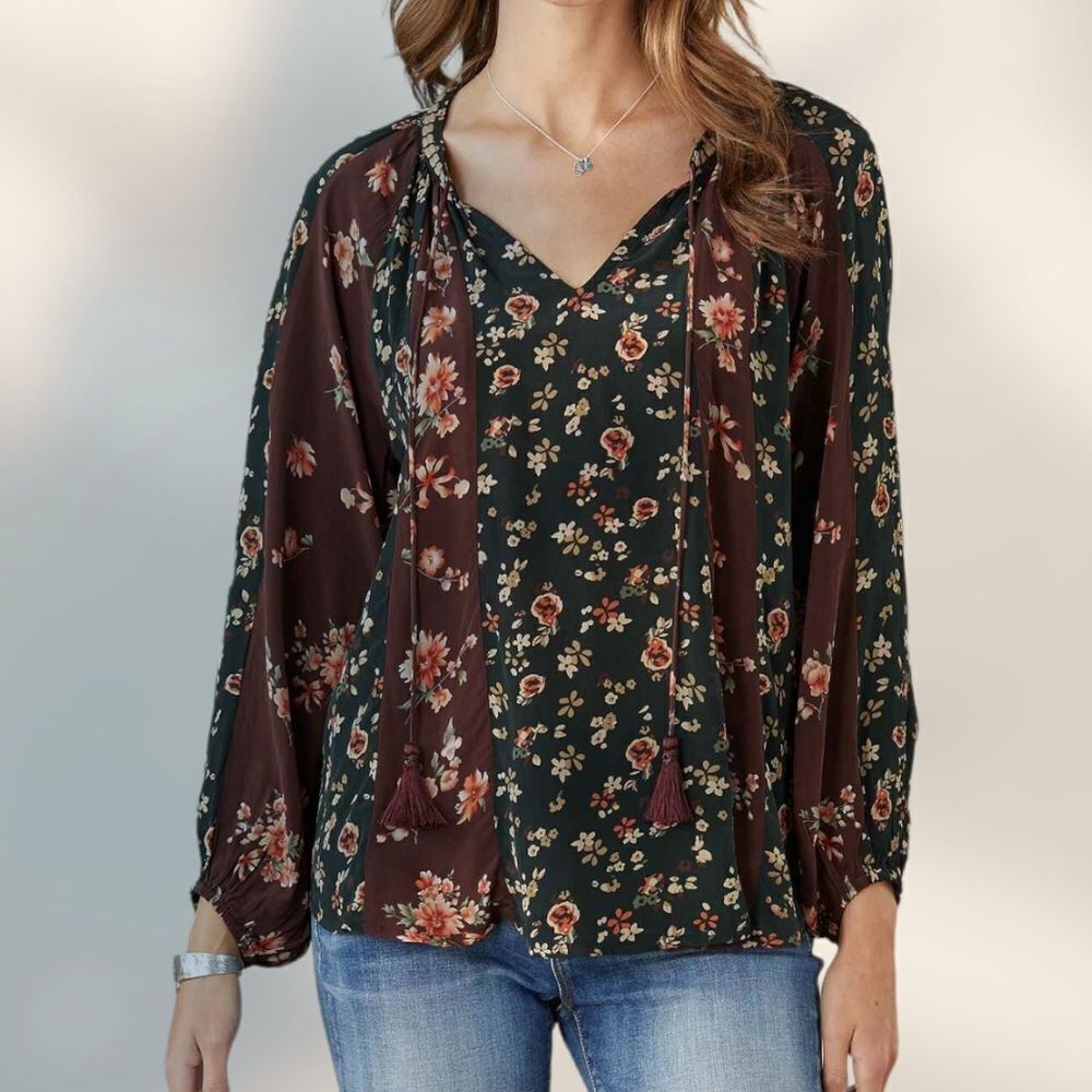 TOLANI Belle Jardin Boho Floral Blouse XL